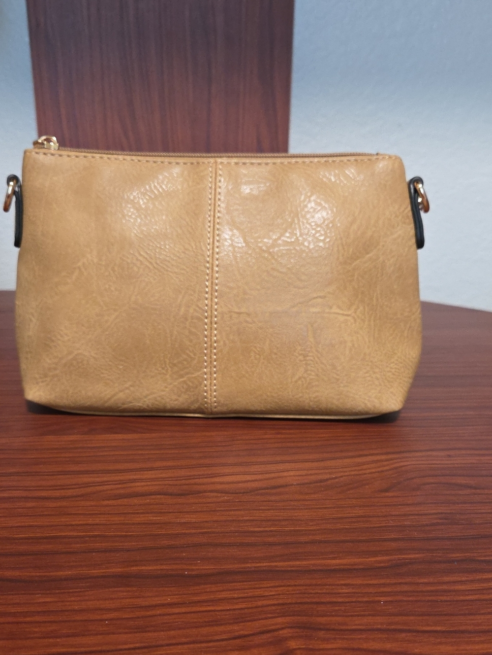 Everyday Tan Cosmetic Pouch with Gold Accents